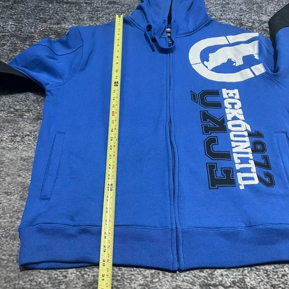 Ecko Unltd Zip Up Hoodie Mens XXL Blue Black Vintage Y2K 2000s Grunge Skater - Picture 10 of 11